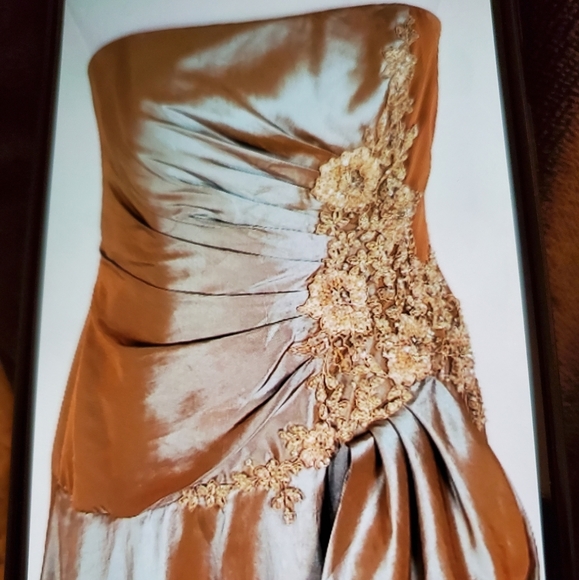 MONTAGE by Mon Cheri Satin Strapless Beaded Evening Gown sz 2 & matching jacket - Picture 3 of 6
